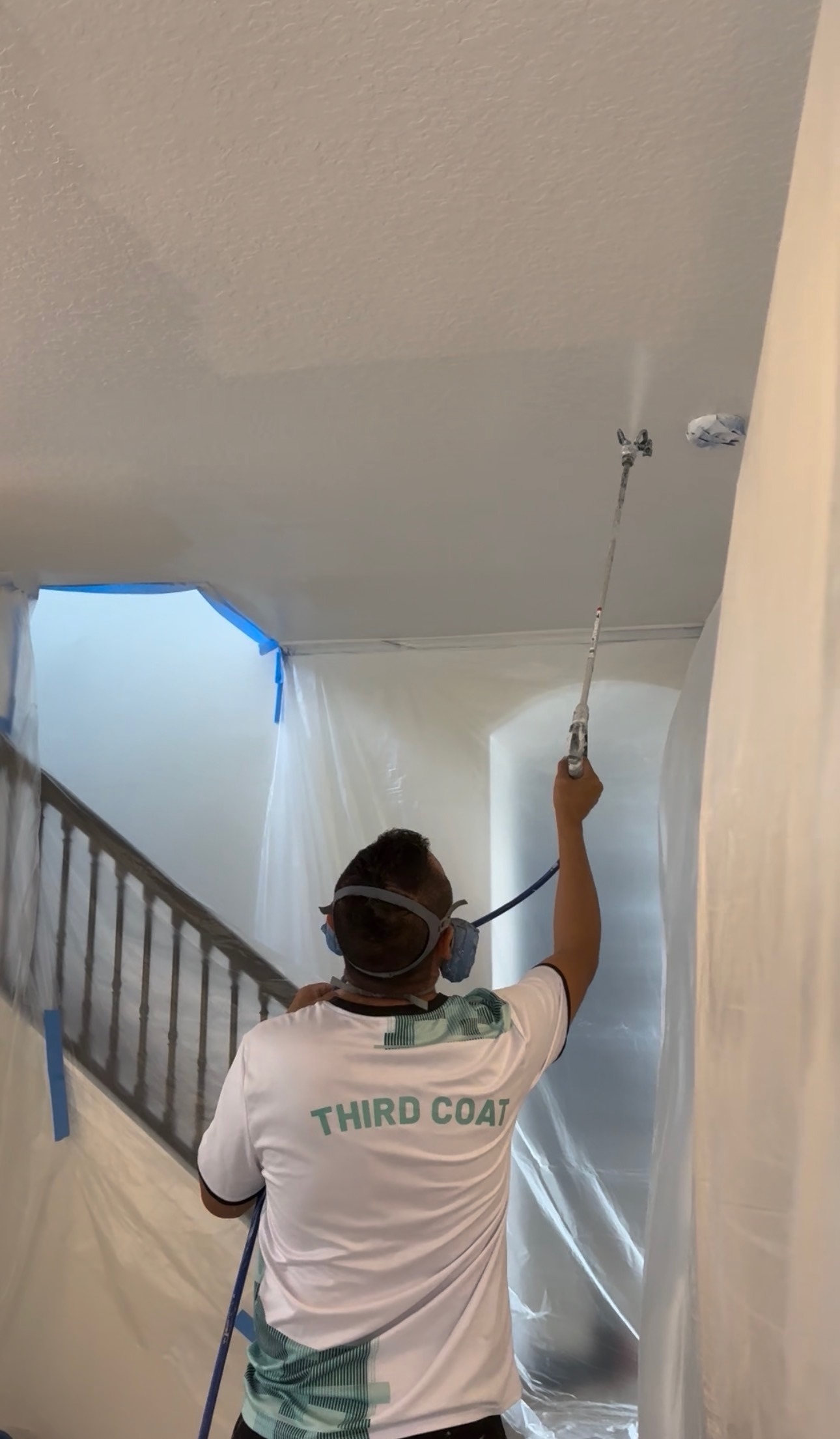 Texture spray matching for popcorn ceiling repair. Third Coat Orlando